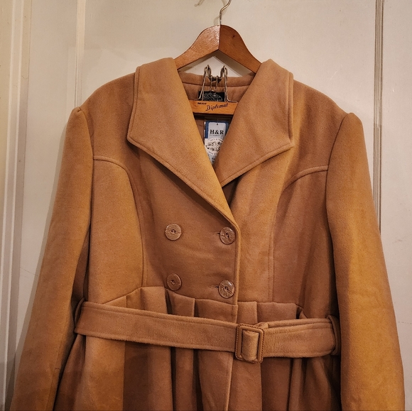 Plus Size Hearts & Roses Vintage Style Camel Fit and Flare Pin Up Coat XXL 20 - Picture 12 of 16